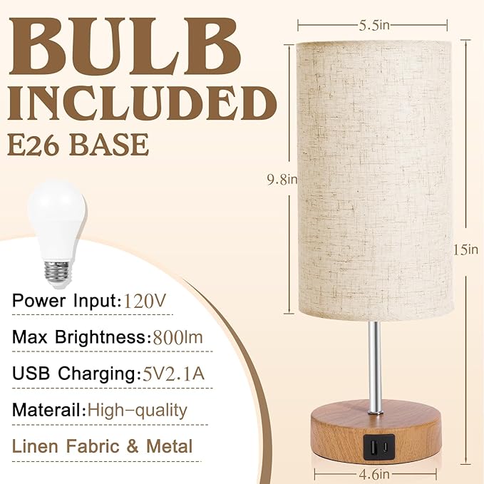 Bedside Table Lamp for Bedroom
