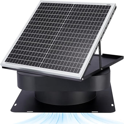 Solar Attic Fan 30W Controller-Free Auto Ventilates Up to 2800 Sq Ft, Solar Roof Vent with 5-Blade Alloy Fan & Adjustable Panel for Home, Garage