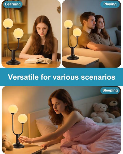 Modern Black Table Lamp for Bedroom, Dimmable Globe Table Lamp 2-Light Desk