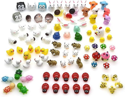 100 Pcs Mini Resin Animals Figures, Mixed Tiny Plastic Animals Figurines to Hide Miniature Fairy Garden Accessories