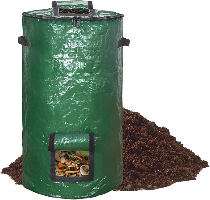 MyLifeUNIT Compost Bins Outdoor, Composting Bin for Outside Garden, Reusable Garden Yard Waste Bag, 34 Gallon (1 Pack, Green)