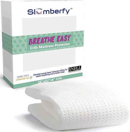 Breathable Crib Waterproof Mattress Protector Pad- Hypoallergenic - Noiseless - Washable- Breath Easy, Babies and Toddlers, Lab Tested - Crib Size 28"X52" by Slumberfy