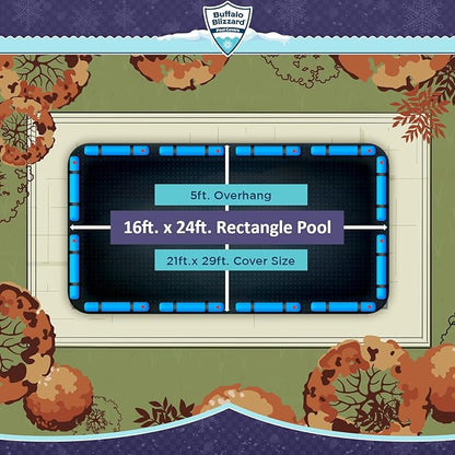 Buffalo Blizzard Economy 16 ft x 24 ft Rectangular Winter Pool Cover | Black/Blue | Closing Inground Swimming Pools | Easy to Install | Heavy Duty, Cold & UV Resistant | Shields from Seasonal Debris