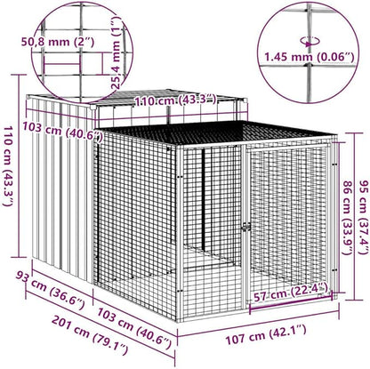 Chicken Cage Outdoor 79.1"x43.3"x43.3" Galvanized Steel Anthracite with Run Heavy Duty Coop for Multiple Chickens Easy Setup for Backyard Farm