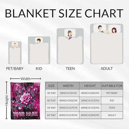 Personalized Rose Stylish Flower Blanket - Custom 50" x 60" Girls Throw Blankets for Women - Fluffy Plush Throws for Mom