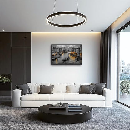 Olivine Italy Large Wall Art, Venice City Pictures Wall Decor, Black and White Painting, Cityscape Canvas Prints, Framed Artwork for Dining Room Living Room Bedroom Bathroom Office Home Decor 36"x24"