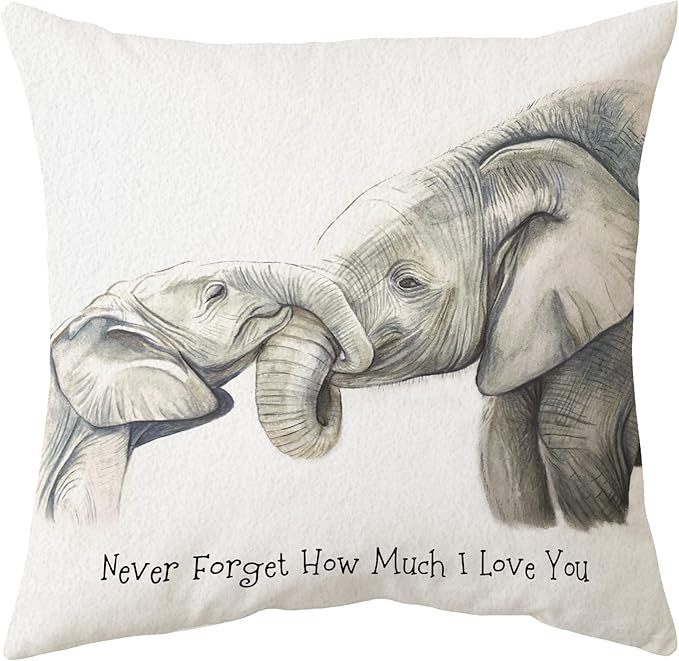 Sidhua Elephant Love Themed Pillowcase Decorations for Home, Baby Elephant Never Forget How Much I Love You Throw Pillow Cover 18”x18”, Valentine’s Day Gifts, Elephant Lover Gifts