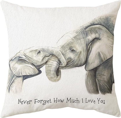 Sidhua Elephant Love Themed Pillowcase Decorations for Home, Baby Elephant Never Forget How Much I Love You Throw Pillow Cover 18”x18”, Valentine’s Day Gifts, Elephant Lover Gifts