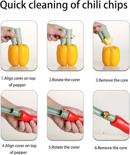 Pepper Seed Corer Remover - 2025 Upgraded 2-in-1 Bell Pepper Cutter & Deseeder: Effortlessly Streamline Your Kitchen Prep for Faster, More Efficient, & Hassle-Free Meal Prep (2, Beige)