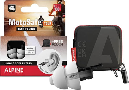 ALPINE HEARING PROTECTION MotoSafe Tour Reusable Ear Plugs – Motorcycle Ear Plugs – Noise Reduction & Ear Protection - Motorcycle Earplugs for Touring & Motorways - Hypoallergenic Reusable Earplugs