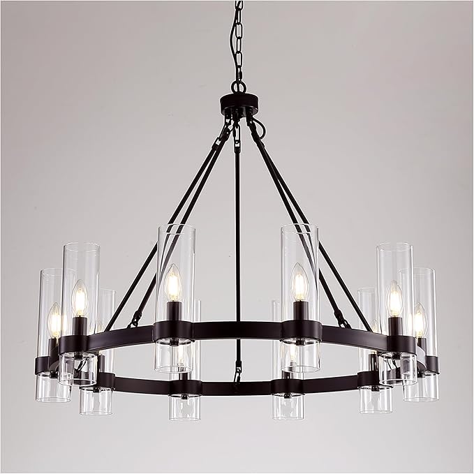 32 Inch Black Wagon Wheel Chandelier