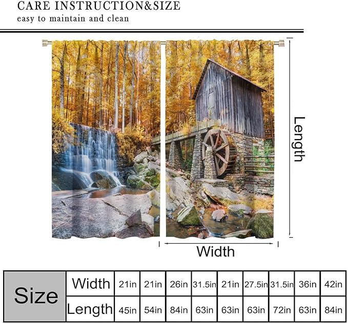 Autumn Waterfall Blackout Curtains, Landscape Fall Waterfall Outdoor Nature Art Window Drapes, for Bedroom Living Room 63" W X 72" L