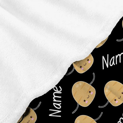 Thuswarm Custom Flannel Blanket with Text Cute Potato Kawaii Black Customized Blankets Warm Unique Personalized Throw Souvenirs Gift of Love