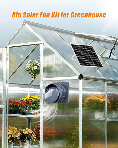 8" Solar Fan for Greenhouse, Coop and Attic – 25W Solar Panel and 10FT Adapter, High-Speed Waterproof Exhaust Fan with Anti-Backflow Valve