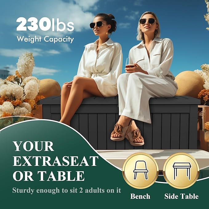 230 Gallon Outdoor Storage Box – Resin Deck Box with Lockable Lid, Waterproof Patio Furniture Storage for Tools, Garden & Yard Organization