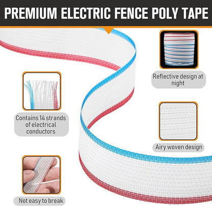 1 Roll 2 Inch x 1000 ft Electric Fence Tape for Livestock Polytape Fencing Horse Fence with High Visibility