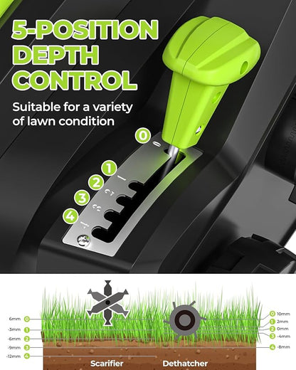 2-in-1 16-Inch Dethatcher & Scarifier Electric Corded, 15 Amp Copper Motor, Electric Lawn Dethatcher with 5-Position Depth Adjustment, 14.5 gal Thatch Bag,Walk Behind for Yard Lawn Garden Care