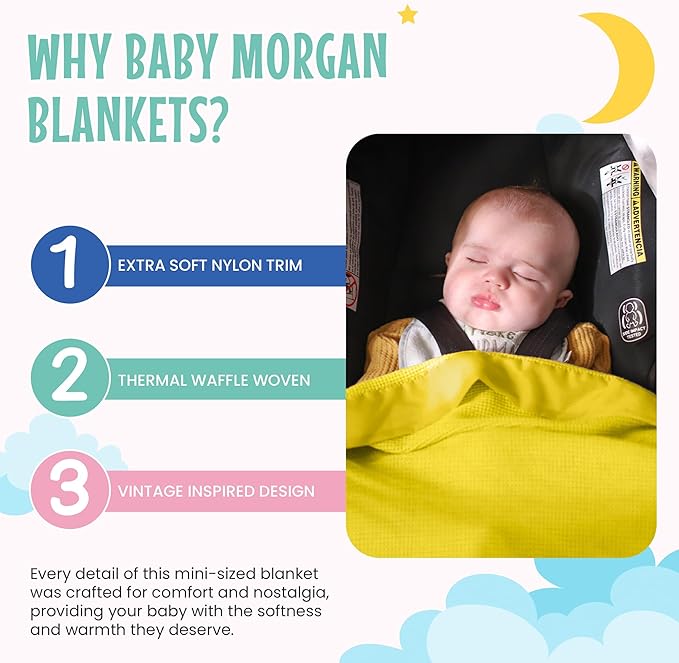 Thermal Waffle Knit Baby Blanket - Soft Breathable Mini Blanket for Newborns and Infants - Toddler Blankey for Strollers, Travel, Naptime, Nursery & More - 18" x 20" (Yellow, Nylon Trim)