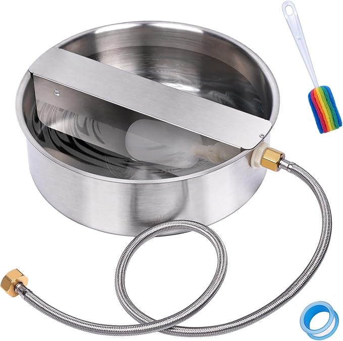 Automatic Dog Water Bowl Dispenser Large Breed Outdoor Pet Water Fountain Pet Waterer with Float Valve 6.5L Heavy-Duty Stainless Steel Auto Waterer for Large Dogs Cats Puppy Chicken Goat