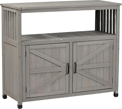 Modern Grey Solid Wood Patio Bar Table Set with Convenient Storage – Ideal Buffet Cabinet Sideboard for Outdoor and Indoor Use!