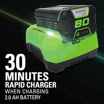 Greenworks 80V 18" Brushless Cordless Chainsaw (Great For Tree Felling, Limbing, Pruning, and Firewood) / 75+ Compatible Tools), 2.0Ah Battery and Rapid Charger Included