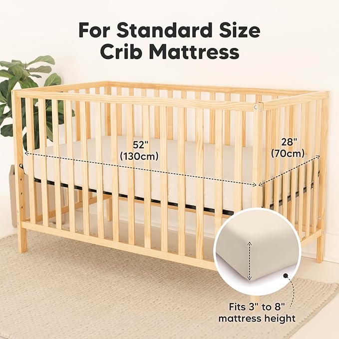 2-Pack Waterproof Baby Crib Sheets for Boys, Girls - 52x28 Viscose Derived from Bamboo Toddler Bed Sheet Neutral, Fitted Crib Mattress Protector Cover for Baby Bedding, Soft & Gentle (Ecru)