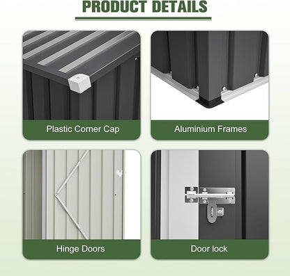 6x4 Ft Metal Outdoor Storage Shed with Window & Floor Base, 0.25mm Galvanized Steel Metal Garden Shed Waterproof with Lockable Door for Backyard, Patio, Garden, Dark Grey