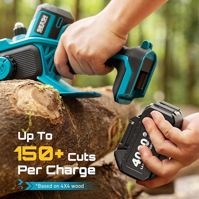 SEESII 8-Inch Cordless Mini Chainsaw, 2025 Upgraded Brushless Motor, Electric Chainsaw with 2×4000mAh Batteries, Tool-Free Chain Tension & Oiler, Handheld Saw for Fast Tree Branch Cutting（M8 Boost）