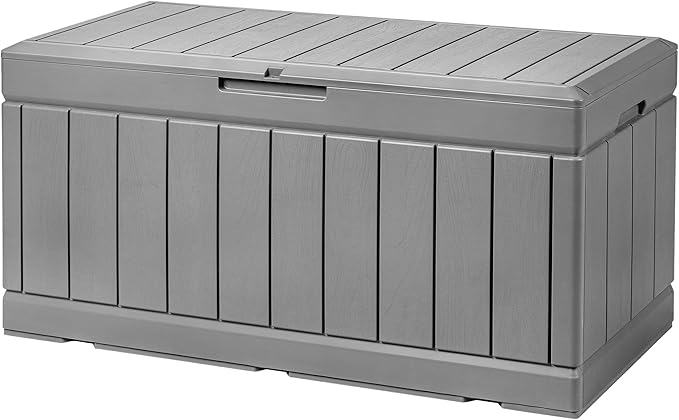 Devoko 85 Gallon Deck Box Lockable Resin Outdoor Storage Box waterproof Outdoor Container for Patio Furniture Cushions, Pillow (Grey)