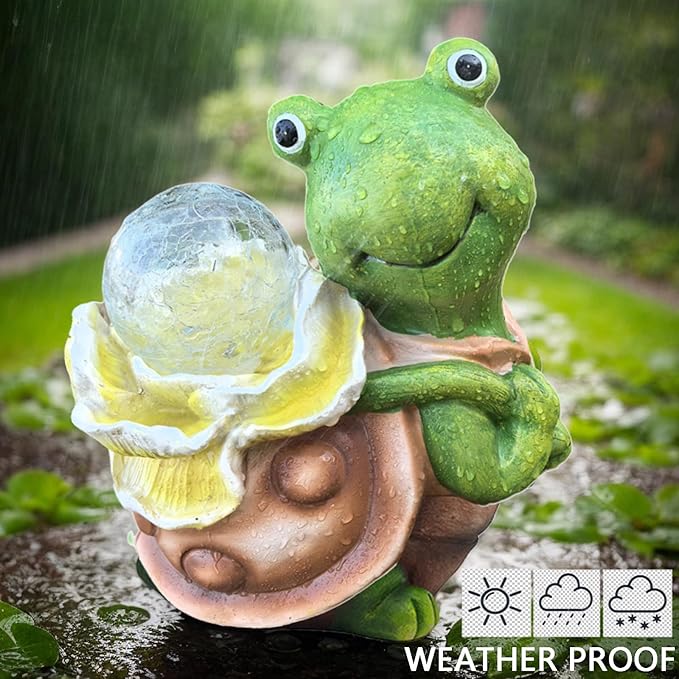 Solar Garden Turtle Statue with LED Light Decorative Cute Turtle Carrying Lantern Design Outdoor Lawn Ornament(Yellow Flower)