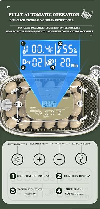 Smart Egg Incubator with Automatic Egg Turner & Built-in Candler, Stable Temperature Control, for Hatching Chicken Quail Duck Goose Eggs, 24 Eggs Capacity, External Water Refill