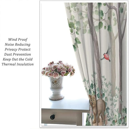 Forest Animal Curtains,Fox Elk Bird Animal Watercolor Woodland Print Curtains Kids Nursery Bedroom Living Room Home Decoration 42x54 Inch