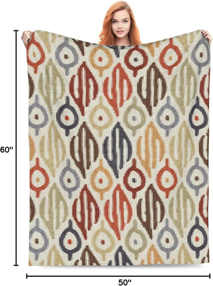 Boho Blanket for Women Kids Adults Flannel Decor Soft Ethnic Pattern Throw Blankets for Couch Travel Nap 60x50 Inches