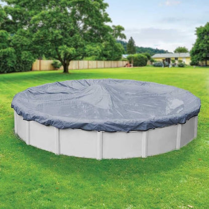 Robelle 21 ft Commercial Blue Winter Pool Cover for Above Ground Pools, 4 ft Overlap (25 ft Cover Size), Solid 12 x 12 Scrim, 3.7 oz/yd2, 18-Year Warranty, Style: 3421-4A