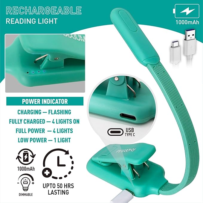 Rechargeable Book Reading Light at night in Bed, Eye Caring 9 LED