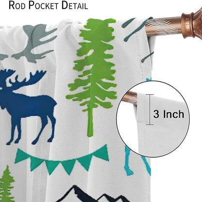 Forest Woodland Curtains, Wild Nature Bear Moose Deer Pine Trees Mountain Cabin Lodge Blackout Rod Pocket Windows Door Curtain for Bedroom Living Room Home Decor 63x72in