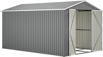 8×12 FT Storage Shed with 1 Lockable Door and Vents,Metal Aluminum Waterproof Tool Sheds,Heavy-Duty Sheds Unit W/Floor Frame,Lock & Key,Garden Shed for Storing Bicycles,Barbeques,Gray
