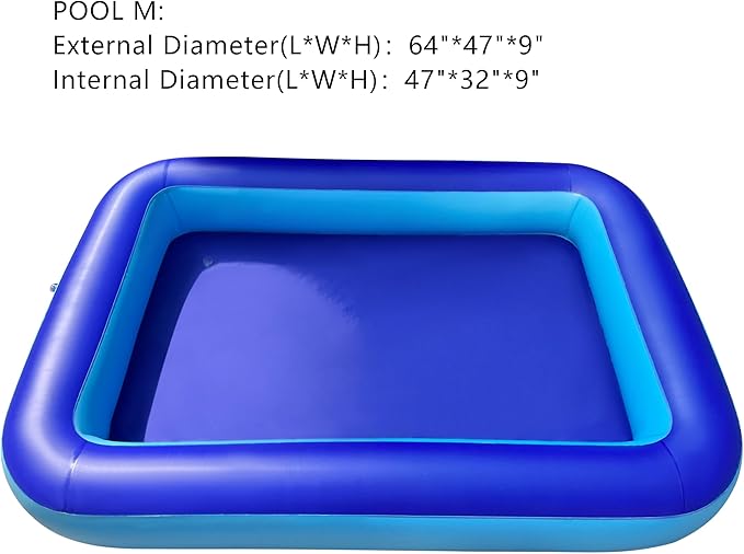 Inflatable Splash Pool for Kids, Plastic Wading Pools Outdoor, Large Sensory Sand & Water Play Pit for Toddlers, Kiddie Small Swimming Pool with Air Pump, Sand Box Backyard (77"*53"*9"-L)
