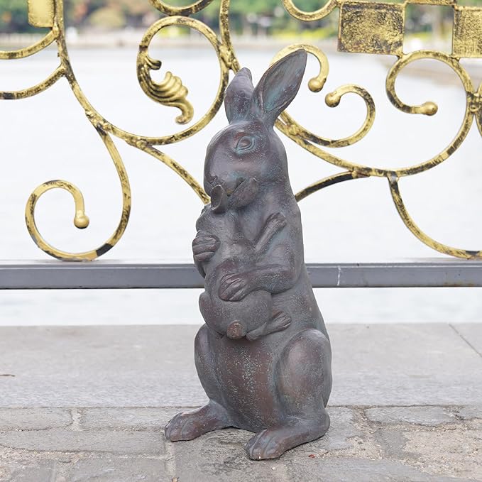 Braxio Bunny Decor Garden Outdoor Statues - Resin Standing Easter Bunny Decor for Outside Yard Decor Garden Statues Outdoor for Mothers Day Birthday Thanksgiving Copper 7.5×5.6×15.3 Inch