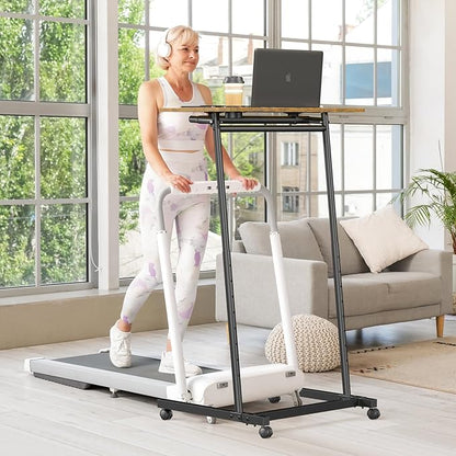 Treadmill Desk, Mobile Small Standing Desk with Wheels for Walking Pad, Portable Table for Laptop, Rolling Table Adjustable Height, Bedside Table