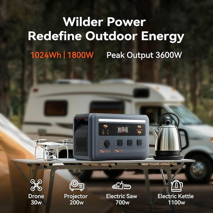 OSCAL PowerMax 1800 Portable Power Station, 1024Wh LiFePO4 Battery, 1800W AC (3600W Surge)/100W USB-C Output,Solar Generator(Solar Panel Optional) for Camping, RV, Home Backup Power