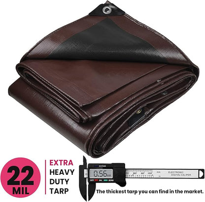 PROTARP Extreme Heavy Duty 22 Mil Tarp Cover, Waterproof, UV Resistant, Rip and Tear Proof, Poly Tarpaulin with Reinforced Edges for Roof, Camping, Patio, Pool, Boat. (Brown/Black 30′ X 50′)
