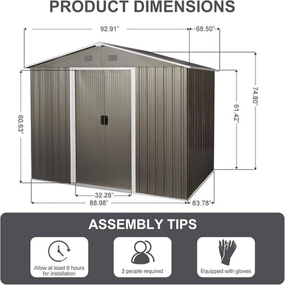 6x8 FT Outdoor Storage Shed, Metal Garden Shed with Frame Floor, Outside Tool Shed with Lockable Sliding Doors, Waterproof Storage Building with Sloped Roof for Backyard, Patio, Lawn, Gray