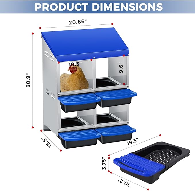 Garvee Chicken Nesting Boxes, 4 Hole Roll-Away Nesting Boxes for Chickens Coop with Perch, Hens, Ducks & Other Poultry,Egg Laying Box with Lid Cover to Protect Eggs,Easy to Assemble