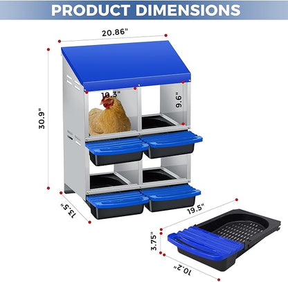 Garvee Chicken Nesting Boxes, 4 Hole Roll-Away Nesting Boxes for Chickens Coop with Perch, Hens, Ducks & Other Poultry,Egg Laying Box with Lid Cover to Protect Eggs,Easy to Assemble