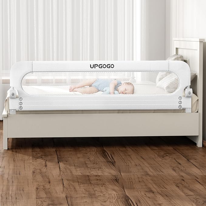 Folding Bed Rail for Toddlers,Baby Bed Rail Guard with Reinforced Anchor Safety System,Fit Bunk,Full Size,Queen,King,Twin(White,71"x23.6")