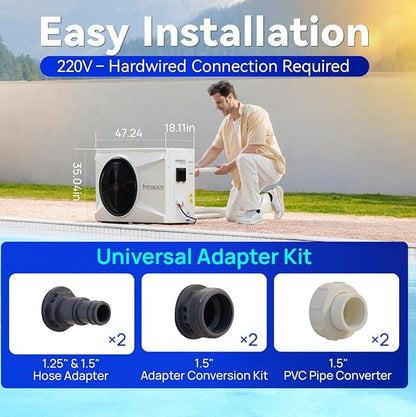 Aquastrong Inverter Swimming Pool Heat Pump, 75,000 BTU 21,000 Gallons Electric Pool Heater for Above Ground and Inground Pool, WiFi Capable Timer, Heating and Cooling Pool Heater 220V