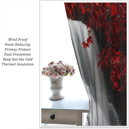 Red Forest Waterfall Blackout Windows Curtains, Waterfall Red Forest Black and Red Natural Landscape Print Window, for Living Room Bedroom 42x45in 2 Panels