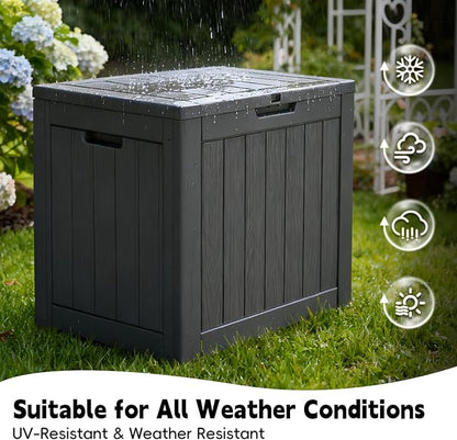 Outdoor Storage Box, 35 Gallon Deck Box Waterproof, Resin Patio Storage Bin for Package Delivery, Patio Furniture Cushion, Garden Tools, Pool Accessories, Weatherproof, Black