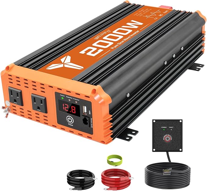 2000 watt Pure sine Wave car Inverter 24V DC to 120V AC, 4000W Surge Peak Power, Inverter for RV, Truck, Solar, Campers with 2 AC Outlet,Remote Control Compatible with Lithium Battery